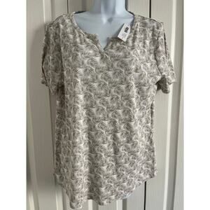 by Chico's Caribbean Palms Soffie Split NK Top SS Knit Pattern Sz2 L12US NWT